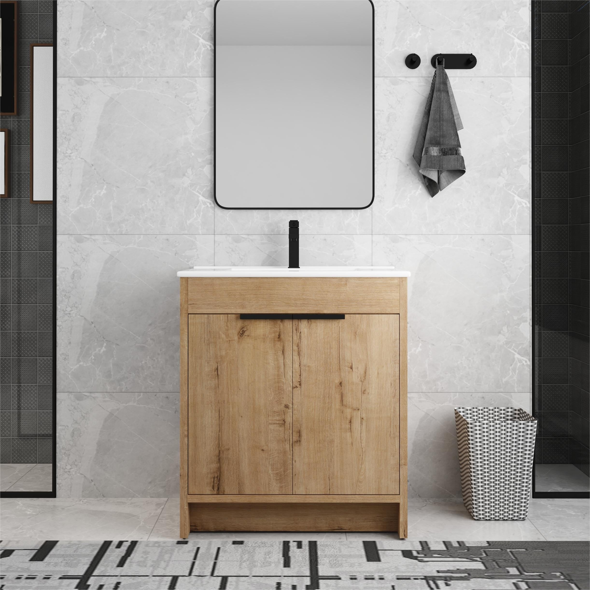 Meuble-lavabo Beingnext 24/30/36 avec vasque, meuble-lavabo autoportant avec porte à fermeture douce et étagère réglable