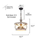 Lustre rustique Bella Depot à 5 lumières en bois avec cage, éclairage à intensité variable, suspension de style ferme réglable de 15,7 pouces pour îlot de cuisine