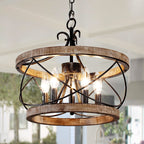 Lustre rustique Bella Depot à 5 lumières en bois avec cage, éclairage à intensité variable, suspension de style ferme réglable de 15,7 pouces pour îlot de cuisine