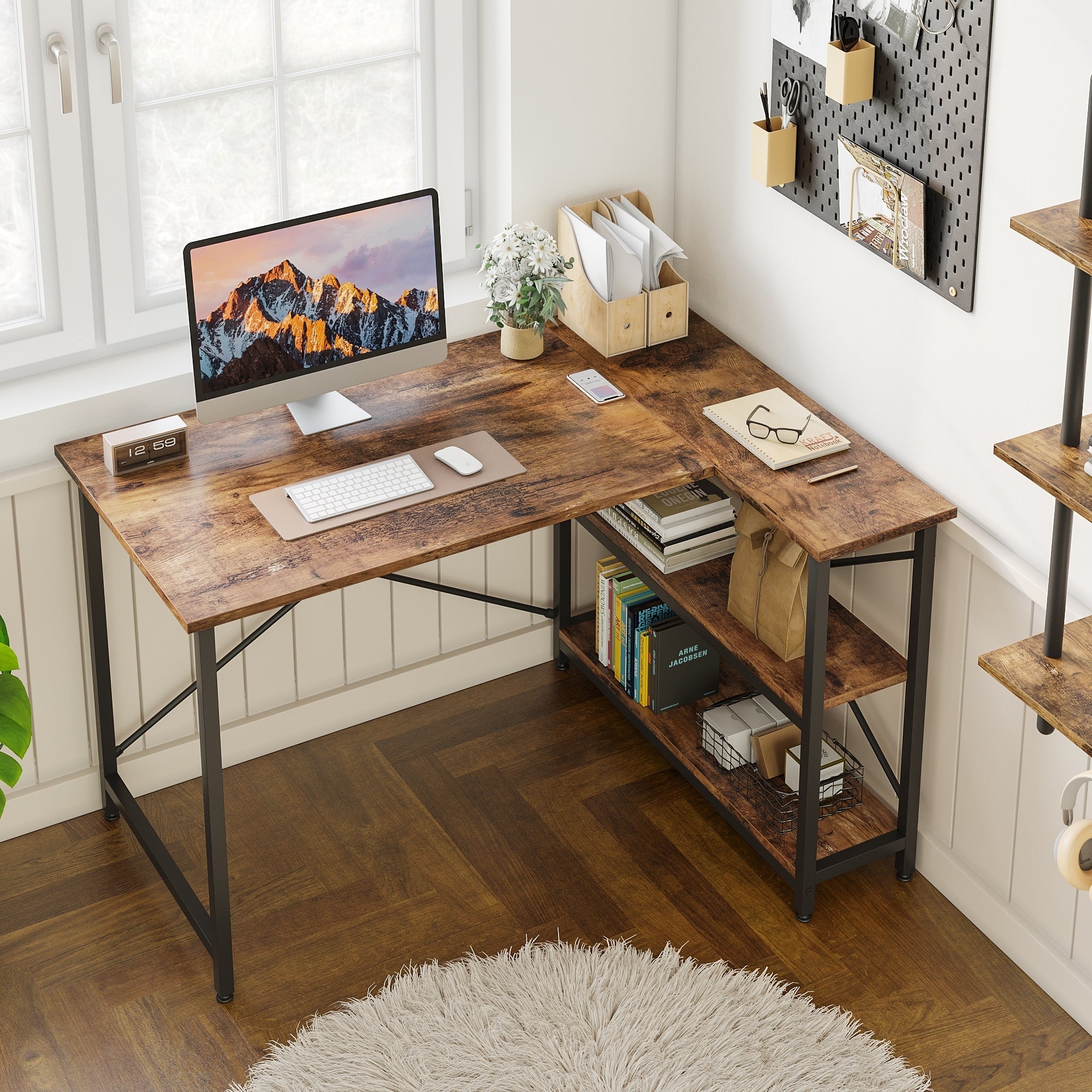 Small L Shaped Desk with Storage Shelves Corner Computer Desk