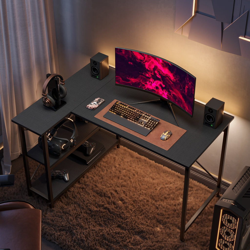 Small L Shaped Desk with Storage Shelves Corner Computer Desk