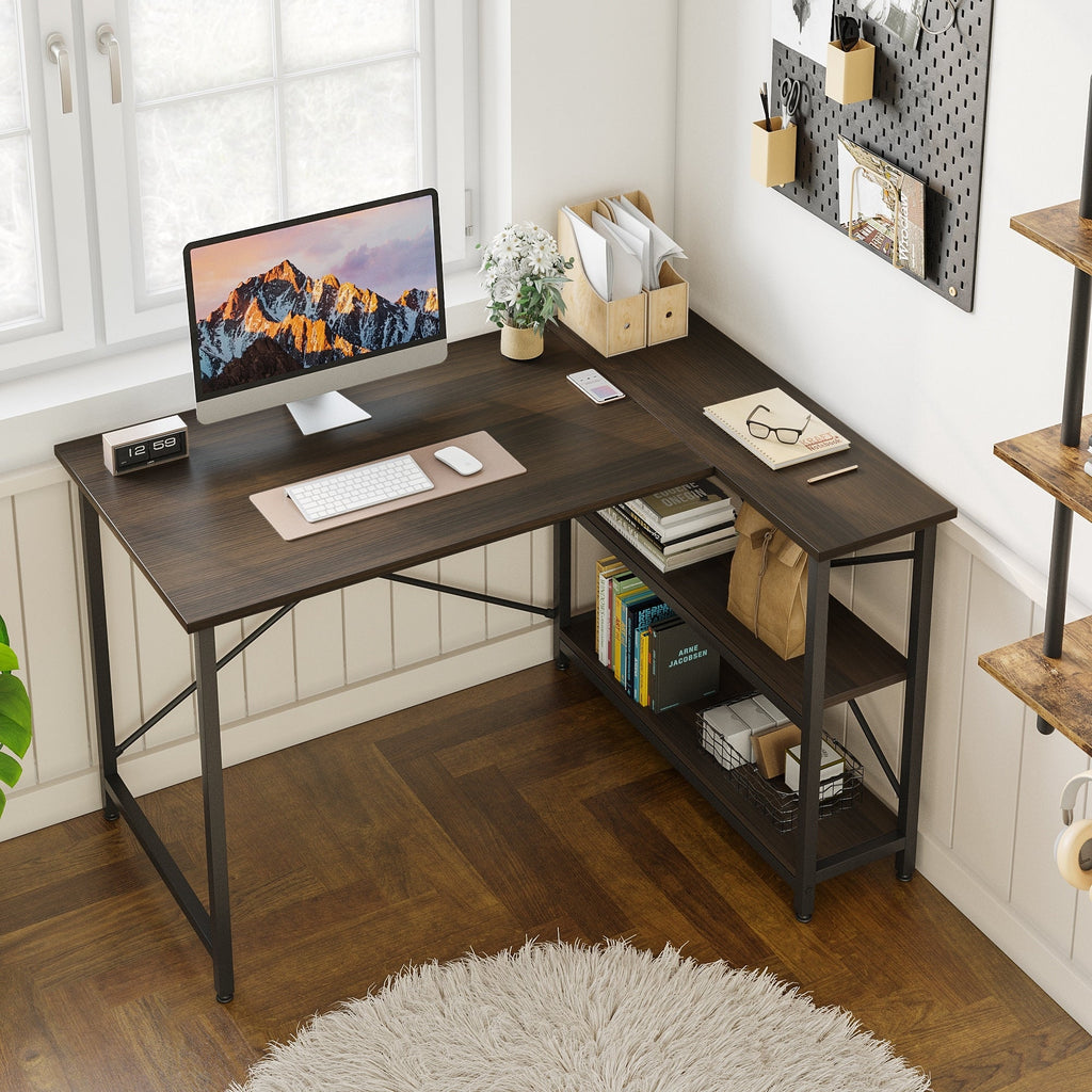 Small L Shaped Desk with Storage Shelves Corner Computer Desk