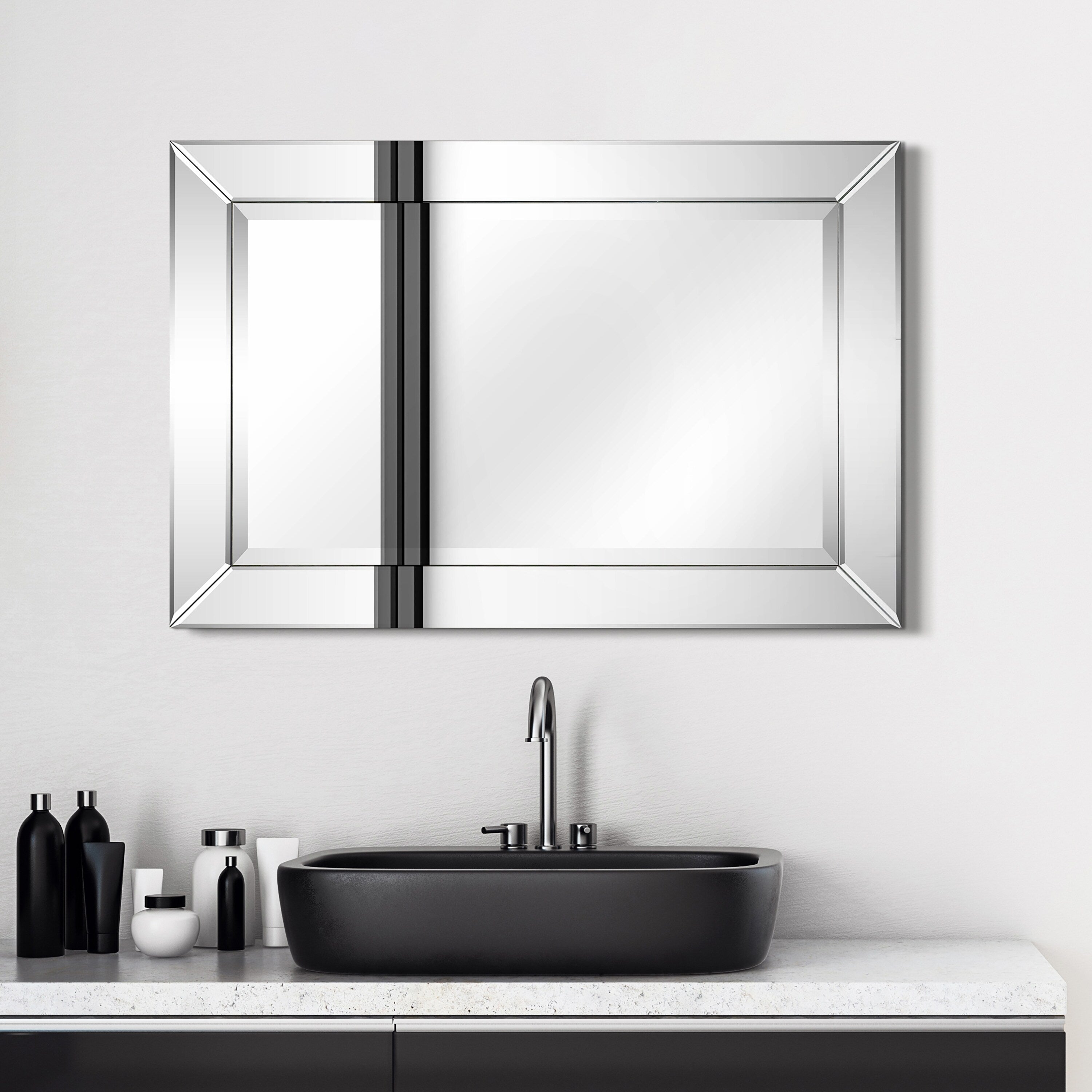 Miroir mural rectangulaire biseauté transparent HD pour salle de bain, coiffeuse, chambre, 3 tailles