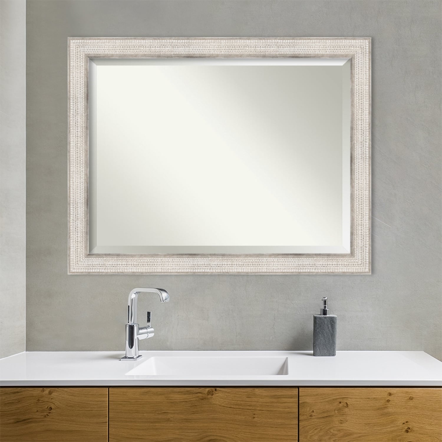 Miroir mural de salle de bain en bois biseauté - Cadre argenté à motif treillis - Argent treillis