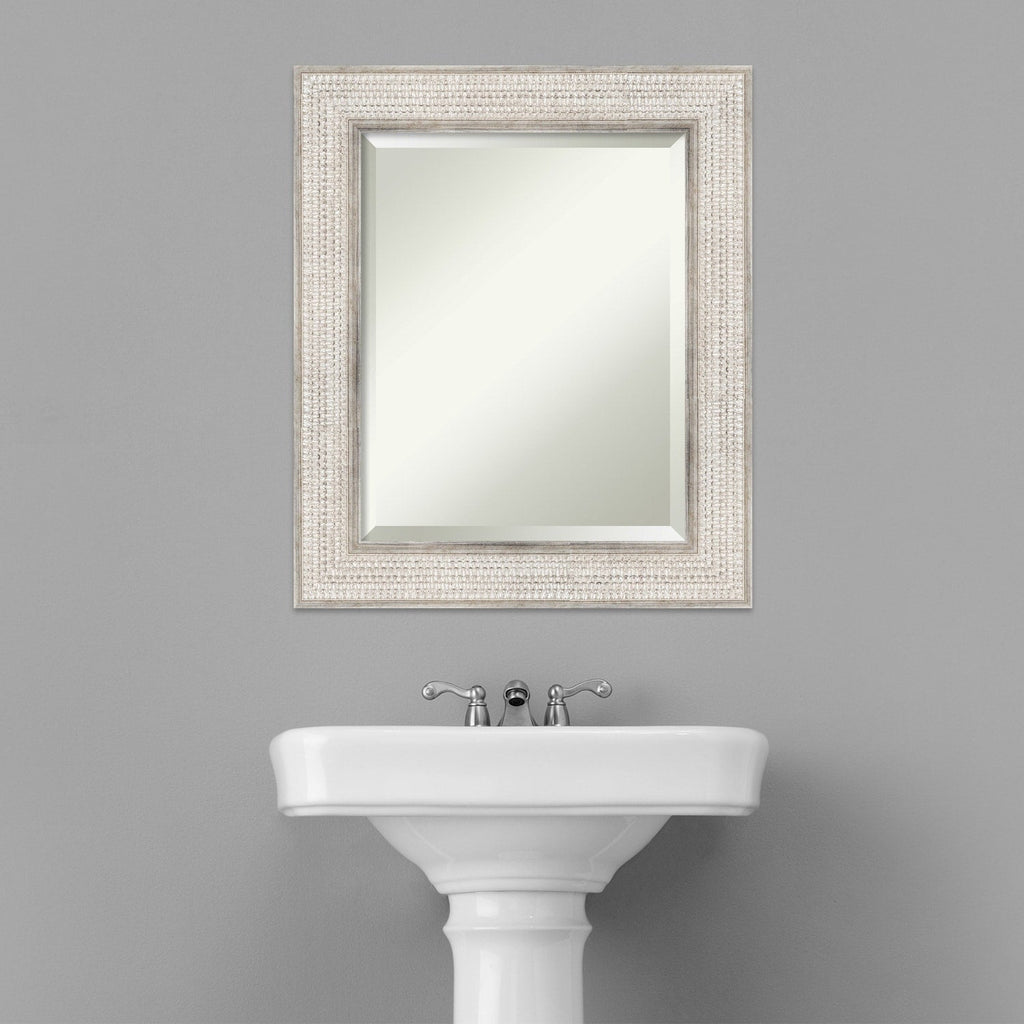 Miroir mural de salle de bain en bois biseauté - Cadre argenté à motif treillis - Argent treillis