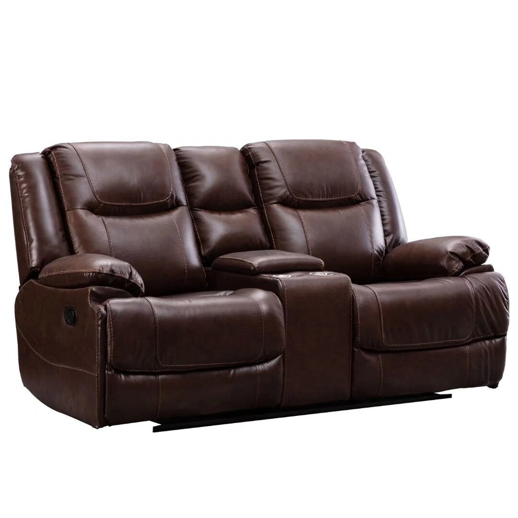 Genuine Leather Mid-century Modern Style Manual Recliners Sofa Set