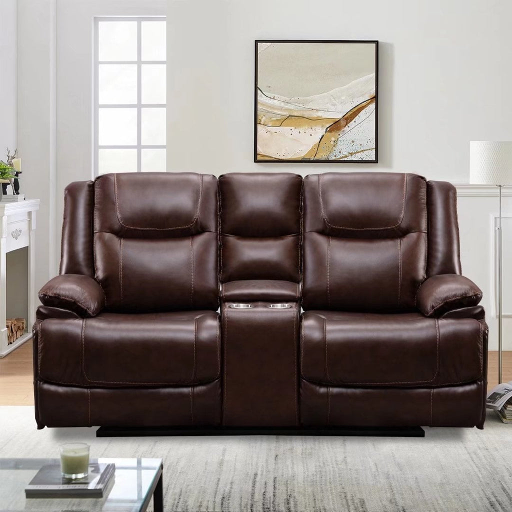 Genuine Leather Mid-century Modern Style Manual Recliners Sofa Set