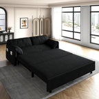 Black 63.8 3-in-1 Velvet Loveseat Pull Out Sofa Bed with Side Storage for Living Room