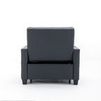 Black Faux Leather Convertible Sofa Bed with USB Ports