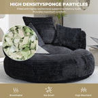 Black Oversized 42.52 Chenille Lazy Bean Bag Single Sofa with Three Pillows for Bedroom
