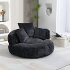Black Oversized 42.52 Chenille Lazy Bean Bag Single Sofa with Three Pillows for Bedroom