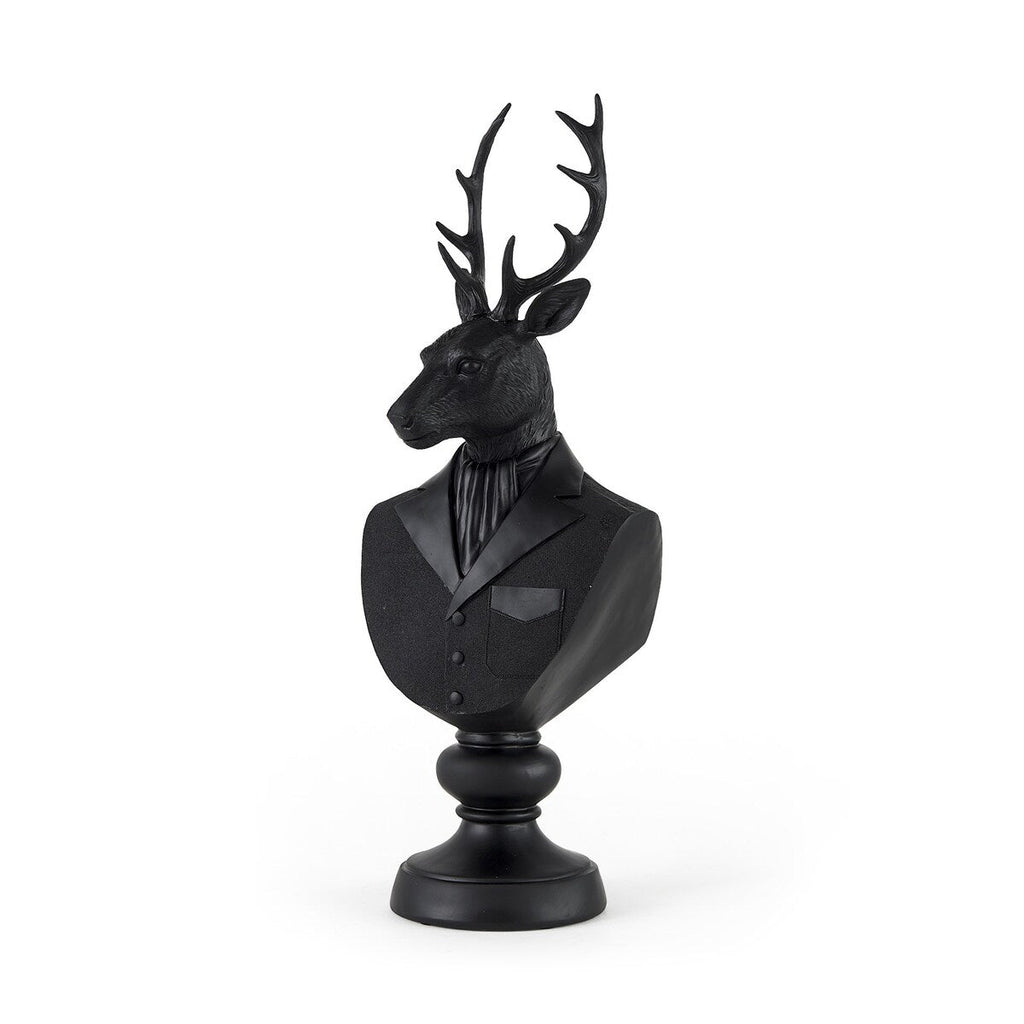 Buste de cerf en résine noire, sculpté - 15 cm (L) x 20 cm (P) x 58 cm (H)