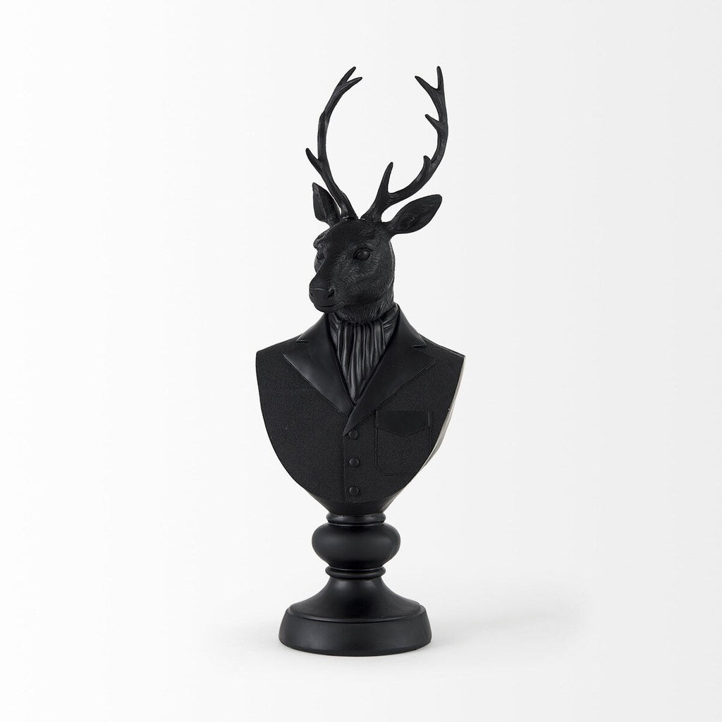 Buste de cerf en résine noire, sculpté - 15 cm (L) x 20 cm (P) x 58 cm (H)