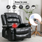 Black Swivel Rocker Recliner with Heat, Massage & USB Ports
