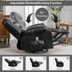 Black Swivel Rocker Recliner with Heat, Massage & USB Ports