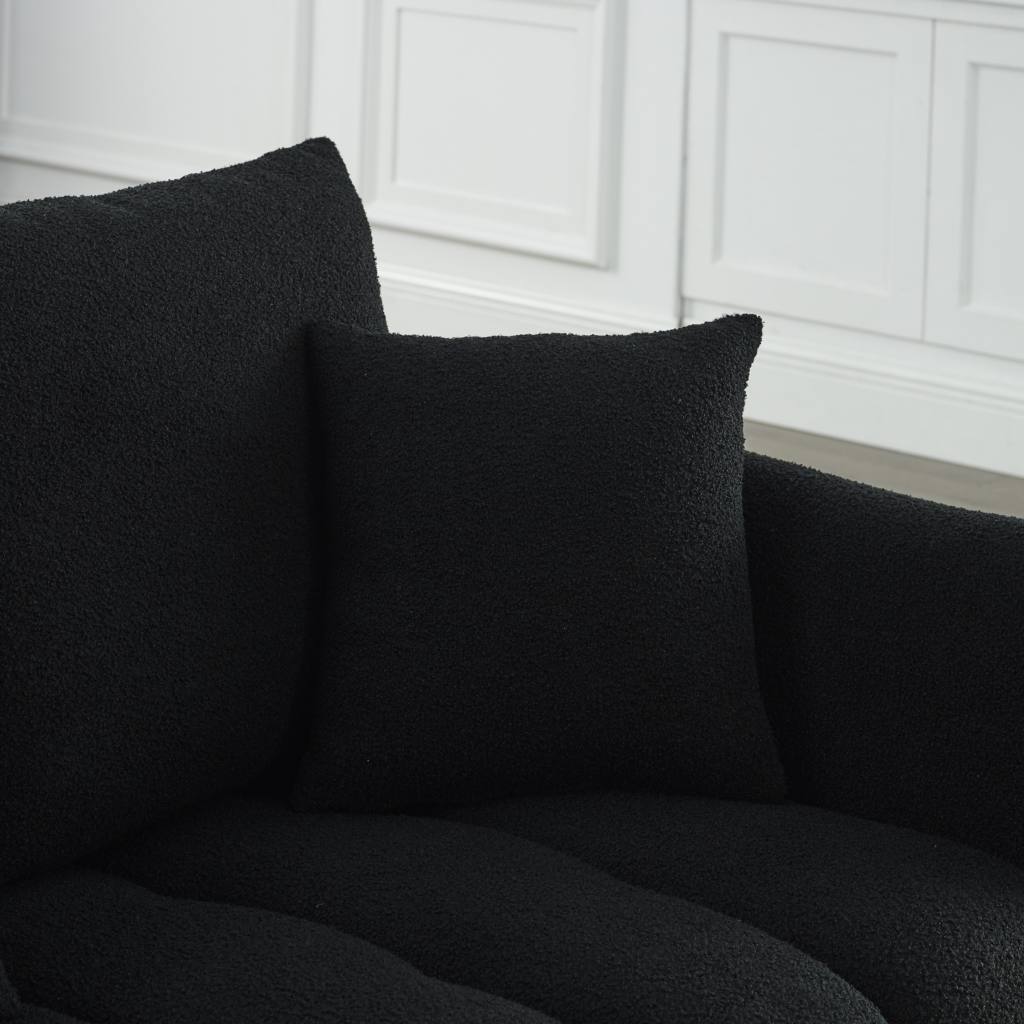 Black Teddy 3-seater Sofa with Back Pillows and Wood Frame