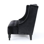 Black Velvet Button Tufted High Wingback Loveseat Sofa