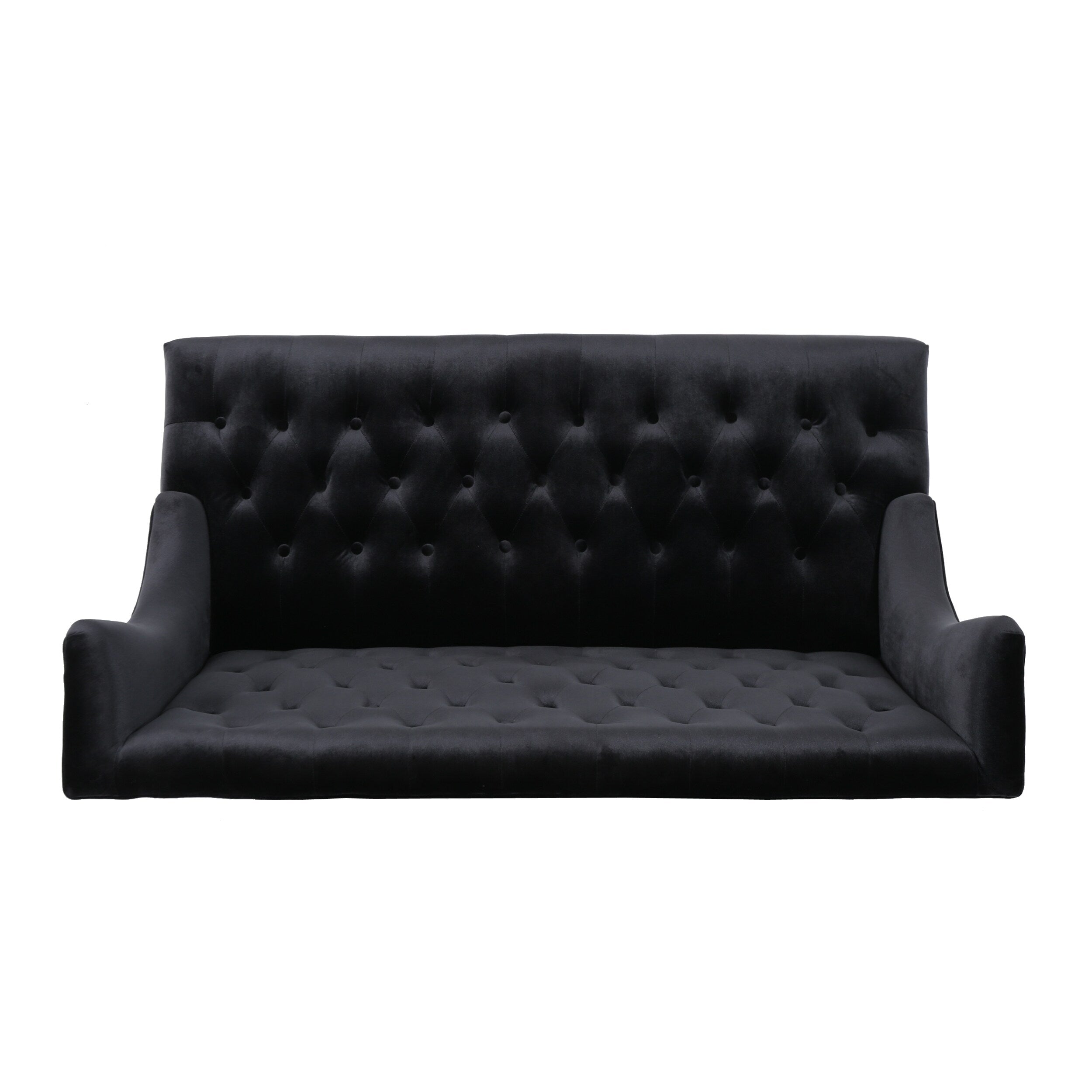 Black Velvet Button Tufted High Wingback Loveseat Sofa