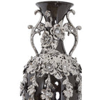 Vase fleuri noir et argent orné de pierres précieuses, 89 cm de haut
