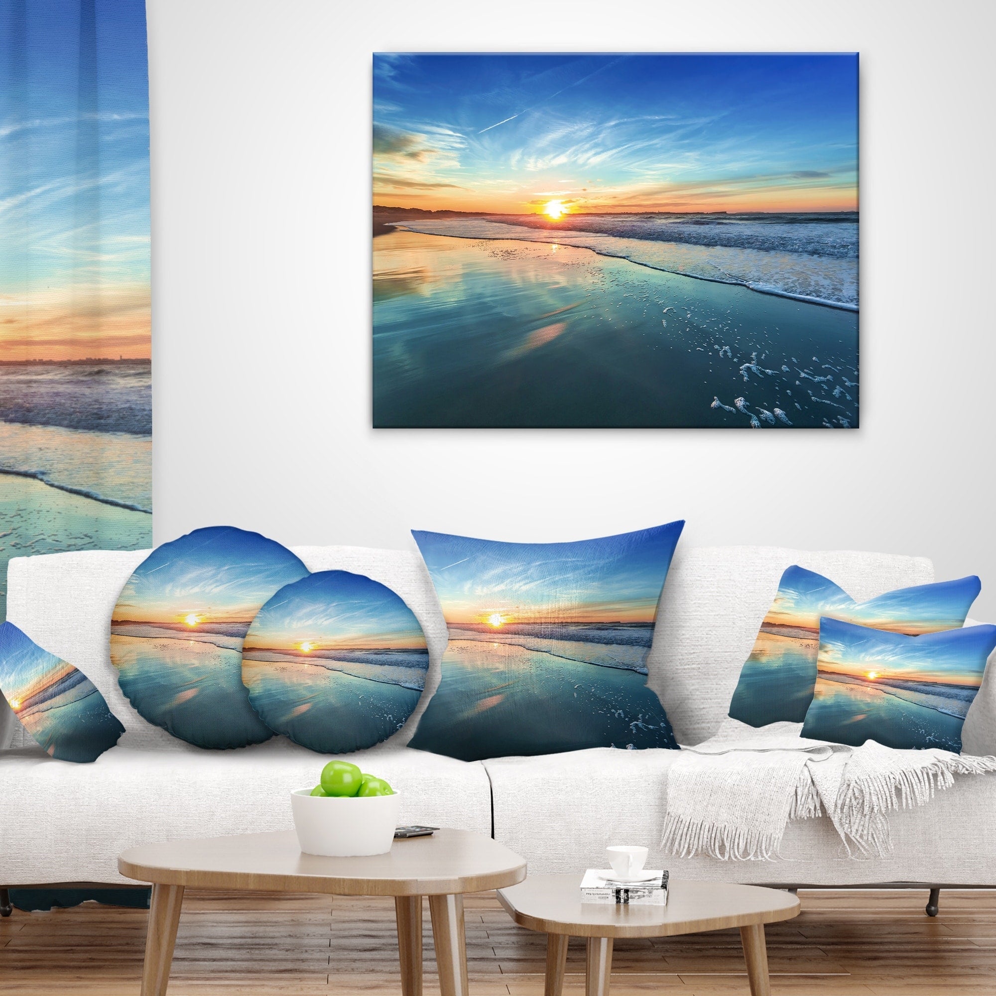 Bord de mer bleu avec coucher de soleil lointain - Tableau sur toile bord de mer