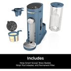 Cafetière individuelle bleue, compatible avec les capsules K-Cup, réservoir de 1,6 L, tailles de préparation de 177 à 710 ml, format compact