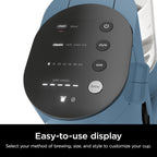 Cafetière individuelle bleue, compatible avec les capsules K-Cup, réservoir de 1,6 L, tailles de préparation de 177 à 710 ml, format compact