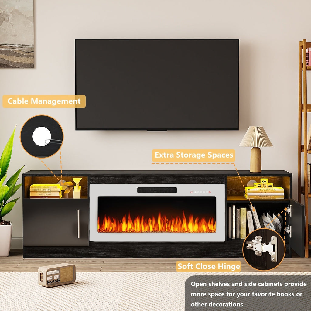 Meuble TV Bossin 70 avec cheminée électrique 36 pouces, compatible avec les téléviseurs jusqu'à 80 pouces, éclairage LED 16 couleurs/centre multimédia