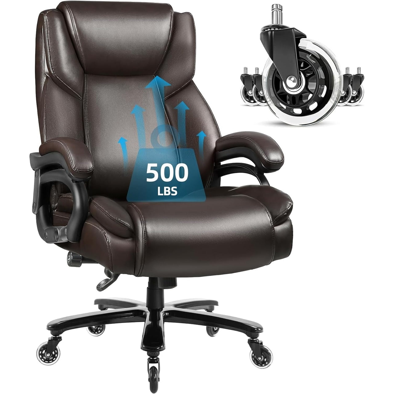 Fauteuil de bureau Bossin pour grandes et moyennes tailles, support lombaire réglable jusqu'à 227 kg, fauteuil ergonomique avec dossier haut en cuir PU pour ordinateur