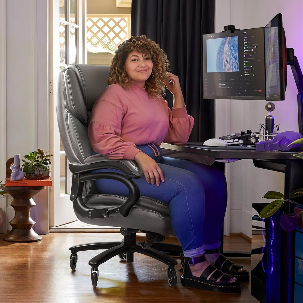 Fauteuil de bureau Bossin pour grandes et moyennes tailles, support lombaire réglable jusqu'à 227 kg, fauteuil ergonomique avec dossier haut en cuir PU pour ordinateur