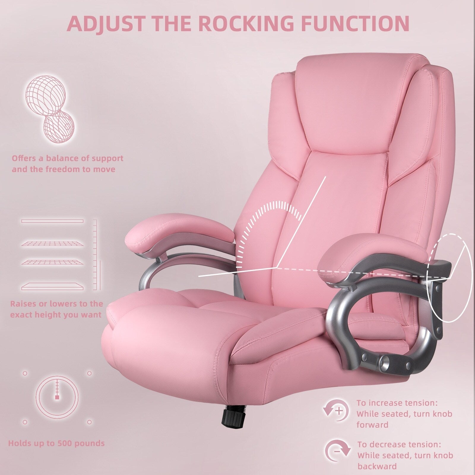 Fauteuil de bureau Bossin pour grandes et moyennes tailles, support lombaire réglable jusqu'à 227 kg, fauteuil ergonomique avec dossier haut en cuir PU pour ordinateur