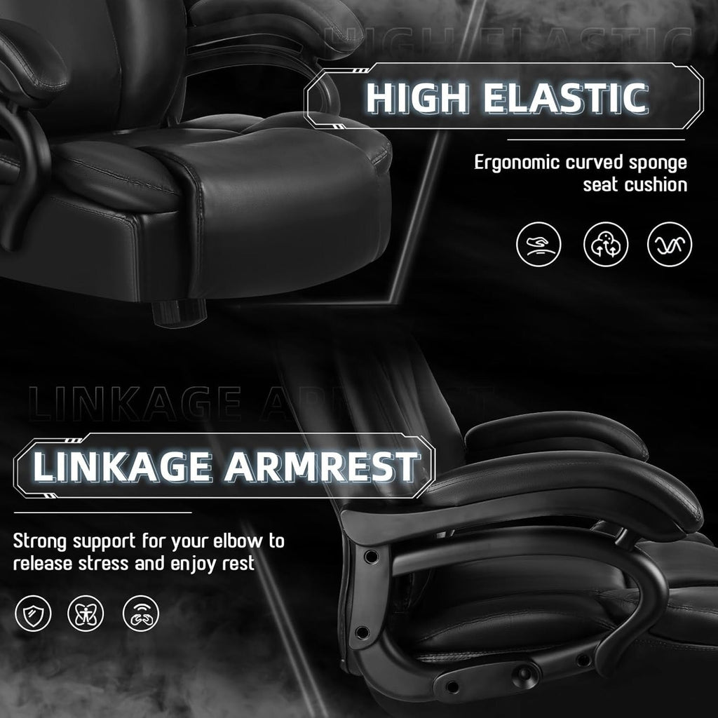 Fauteuil de bureau Bossin pour grandes et moyennes tailles, support lombaire réglable jusqu'à 227 kg, fauteuil ergonomique avec dossier haut en cuir PU pour ordinateur