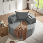 Chenille Accent Barrel Chair Lounge Chair, Round Sofa Chair Armchair with 360-Degree Swivel Base and 3 Removable Pillows