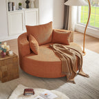 Chenille Accent Barrel Chair Lounge Chair, Round Sofa Chair Armchair with 360-Degree Swivel Base and 3 Removable Pillows