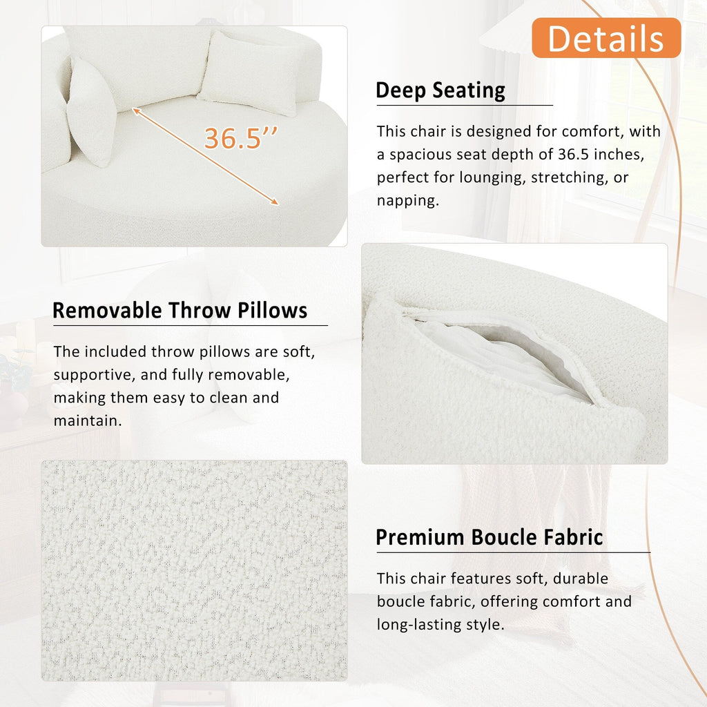 Chenille Accent Barrel Chair Lounge Chair, Round Sofa Chair Armchair with 360-Degree Swivel Base and 3 Removable Pillows