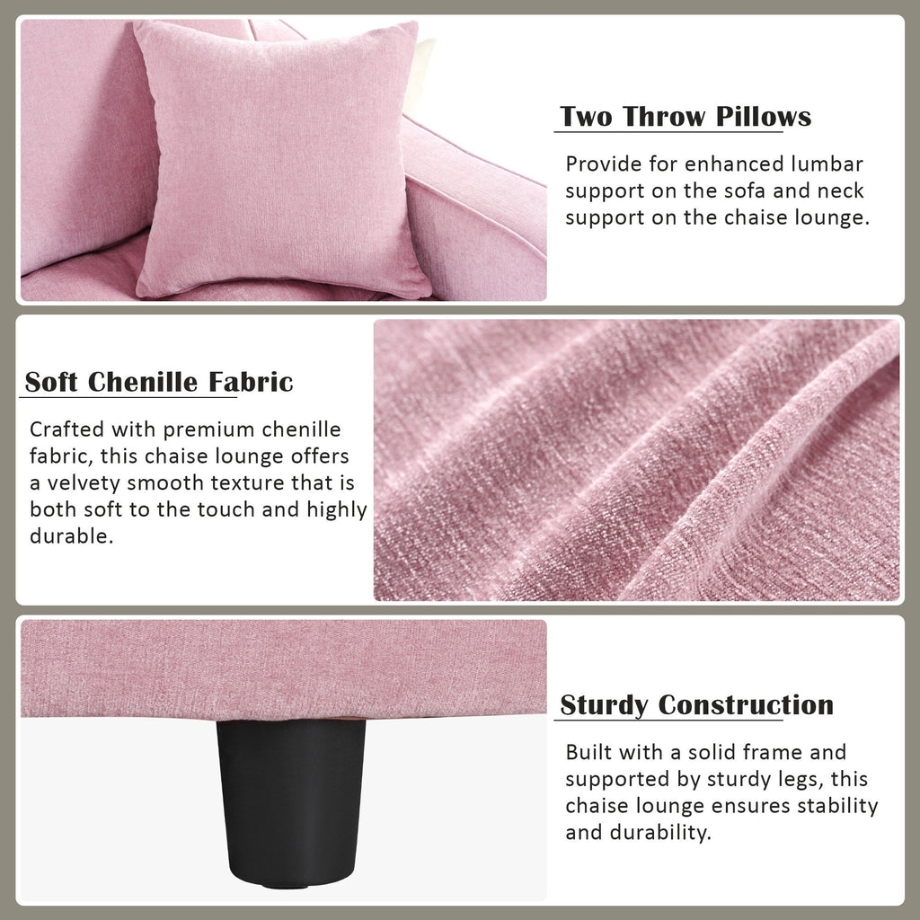 Chenille Chaise Lounge Sofa Bed, Upholstered Sofa Couch with Tufted Backrest and 2 Detachable Pillows for Living Room