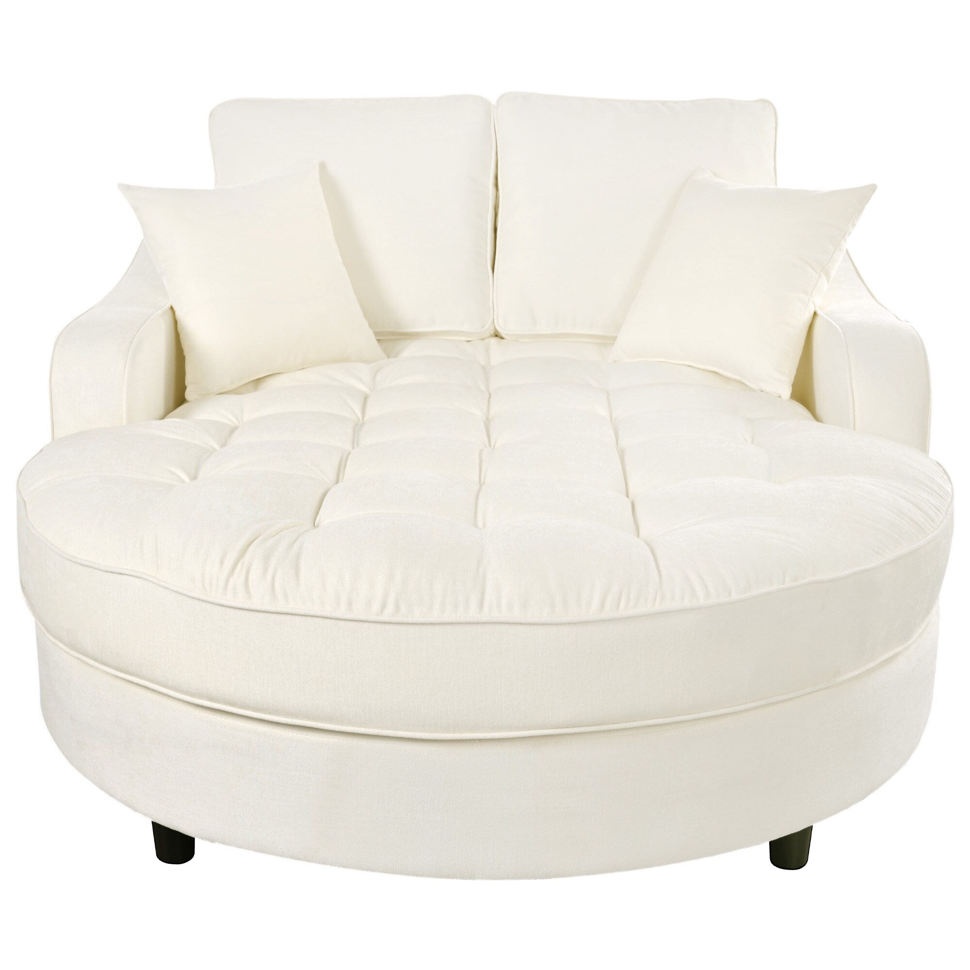 Chenille Chaise Lounge Sofa Bed, Upholstered Sofa Couch with Tufted Backrest and 2 Detachable Pillows for Living Room