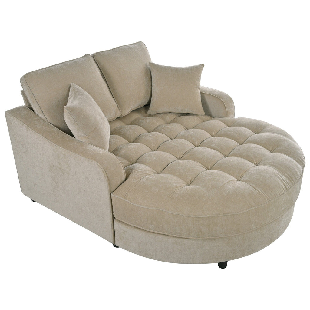 Chenille Chaise Lounge Sofa Bed, Upholstered Sofa Couch with Tufted Backrest and 2 Detachable Pillows for Living Room
