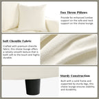 Chenille Chaise Lounge Sofa Bed, Upholstered Sofa Couch with Tufted Backrest and 2 Detachable Pillows for Living Room