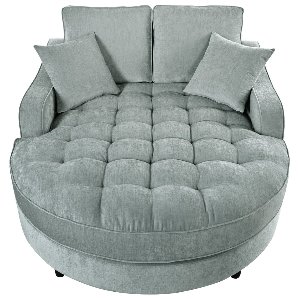Chenille Chaise Lounge Sofa Bed, Upholstered Sofa Couch with Tufted Backrest and 2 Detachable Pillows for Living Room