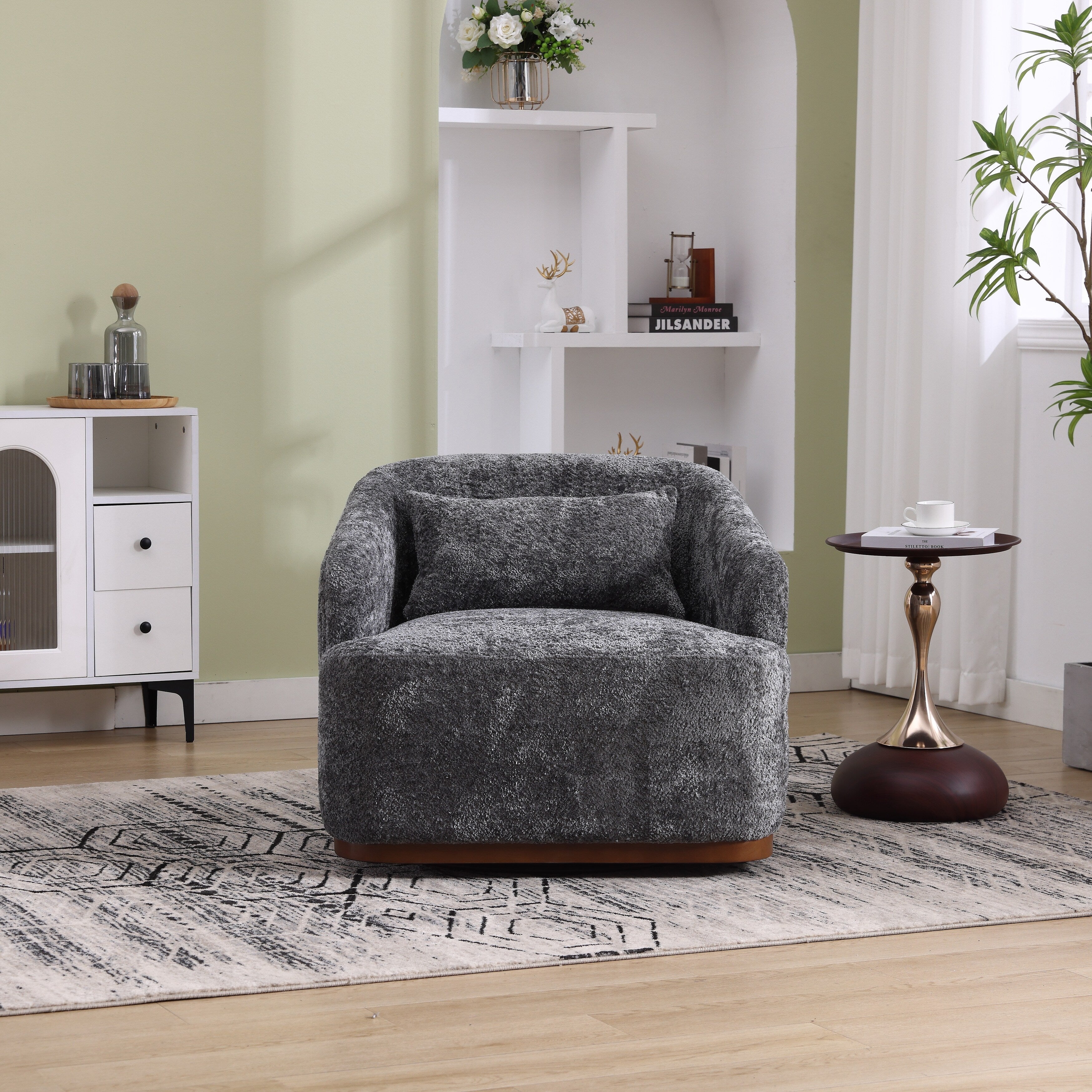 Chenille Swivel Barrel Chair, 360-Degree Comfy Accent Sofa for Living Room, Bedroom, and Study with Removable Cushion