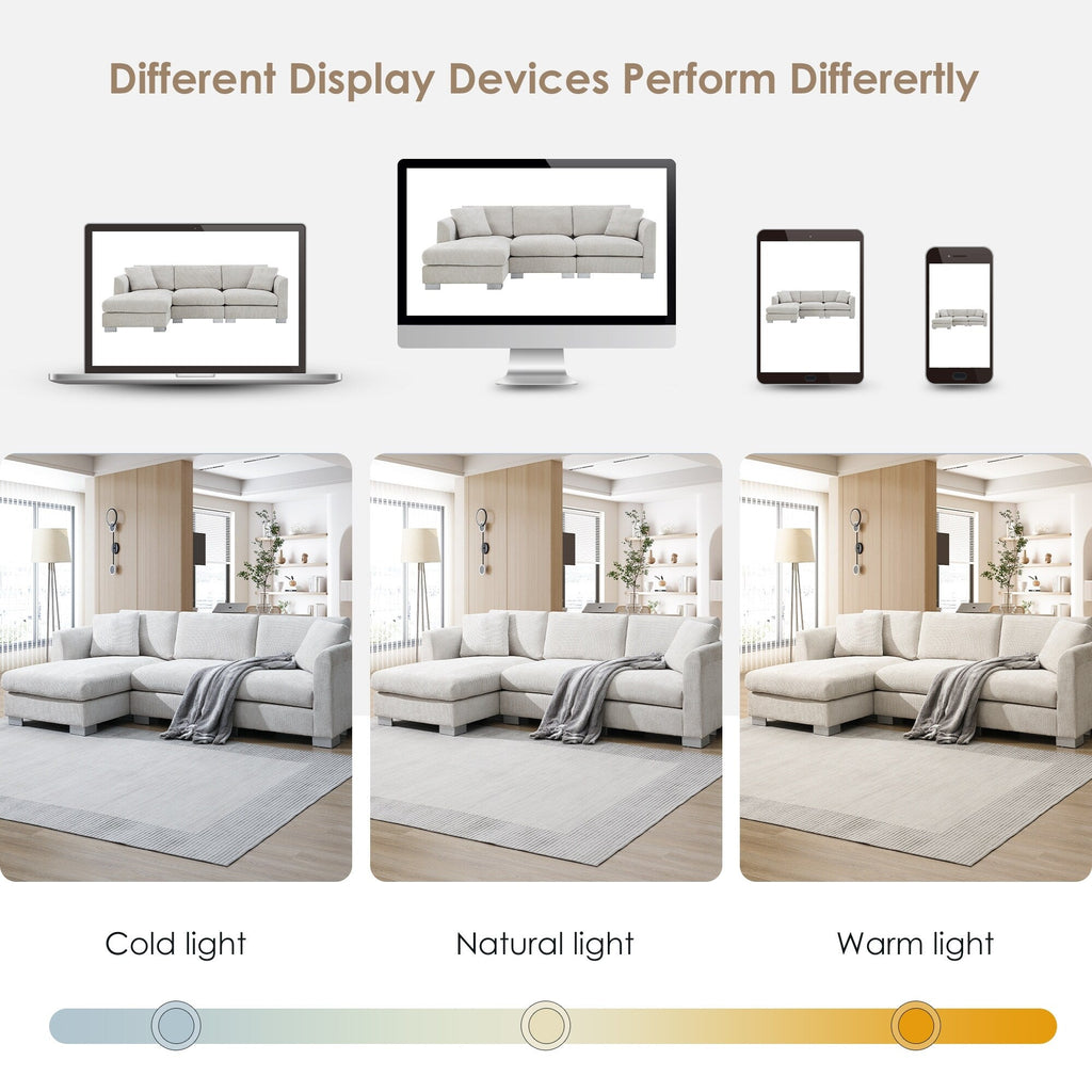 Cloud Sectional Sofa,L-Shaped Luxury Couch Set With 2 Free Pillows,4-Seat Chenille Indoor Furniture With Oversized Chaise