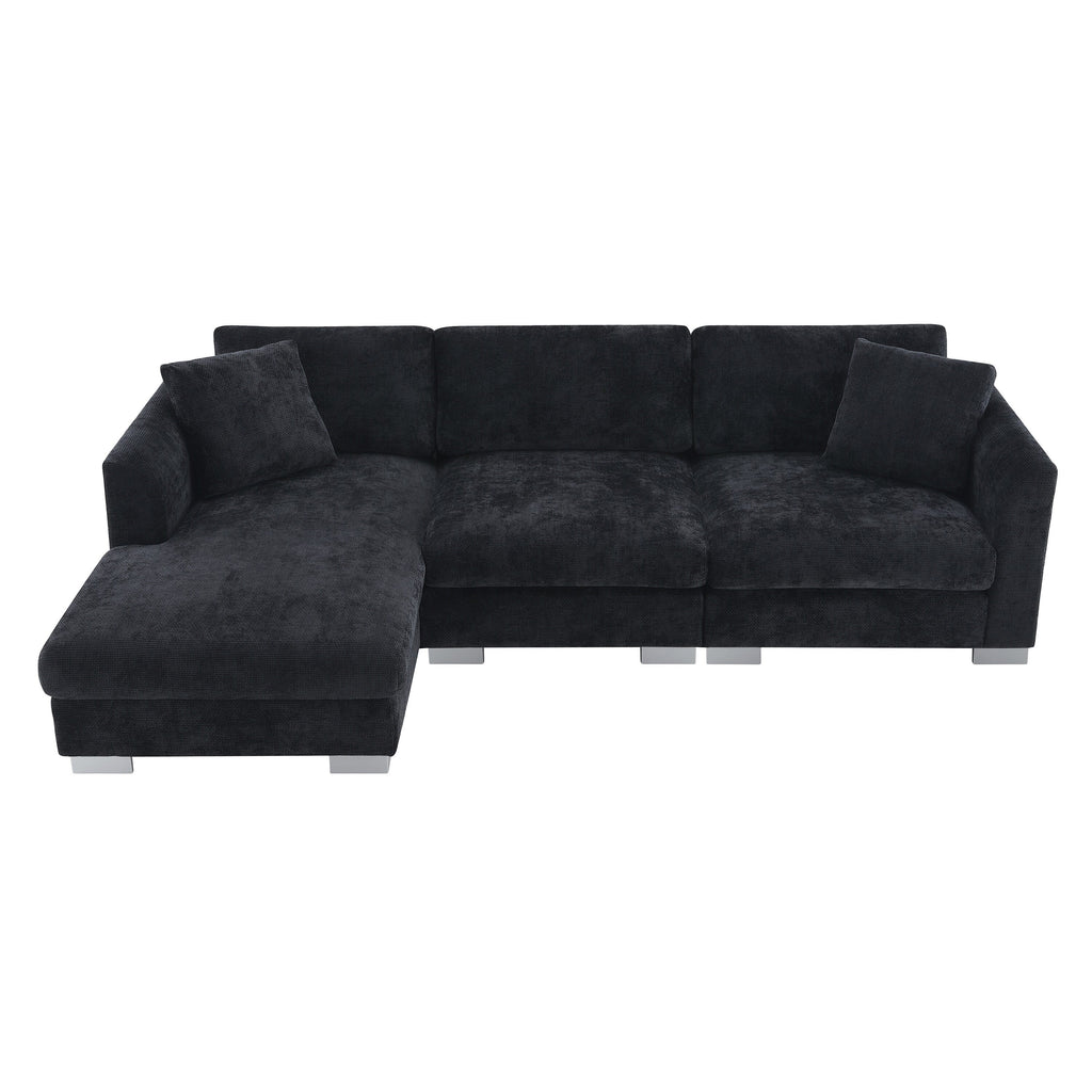 Cloud Sectional Sofa,L-Shaped Luxury Couch Set With 2 Free Pillows,4-Seat Chenille Indoor Furniture With Oversized Chaise