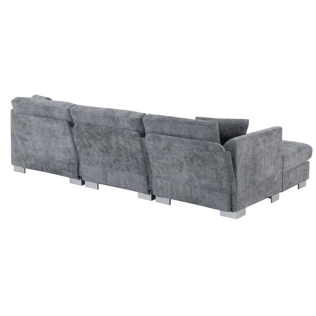 Cloud Sectional Sofa,L-Shaped Luxury Couch Set With 2 Free Pillows,4-Seat Chenille Indoor Furniture With Oversized Chaise