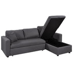 Convertible L-Shaped Sectional Sofa with Pull-Out Bed and Storage Space, 2 Tossing Cushions