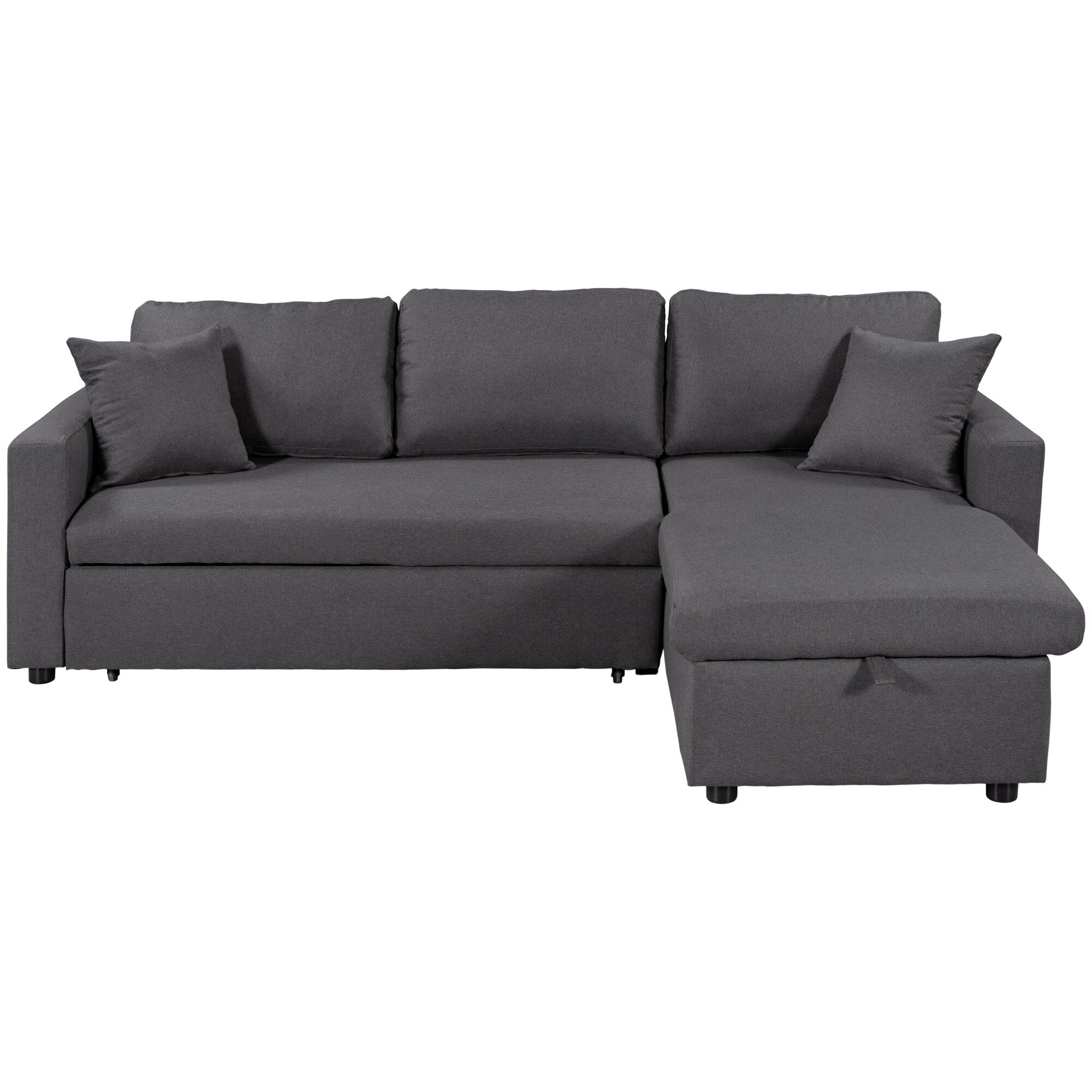 Convertible L-Shaped Sectional Sofa with Pull-Out Bed and Storage Space, 2 Tossing Cushions