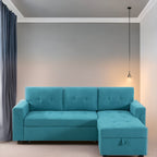 Canapé d'angle convertible et réversible avec lit gigogne, méridienne de rangement dissimulée et pieds robustes.