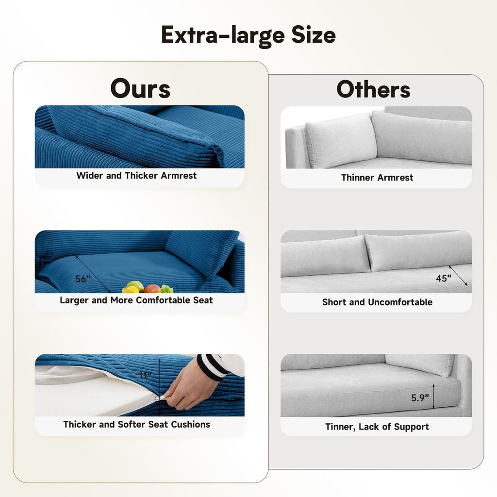 Canapé d'angle en velours côtelé avec poufs amovibles et coussins ultra-doux pour salon et chambre