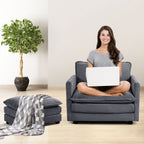 Canapé d'angle en velours côtelé avec poufs amovibles et coussins ultra-doux pour salon et chambre