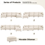 Canapé d'angle en velours côtelé avec poufs amovibles et coussins ultra-doux pour salon et chambre
