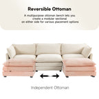 Canapé d'angle en velours côtelé avec poufs amovibles et coussins ultra-doux pour salon et chambre